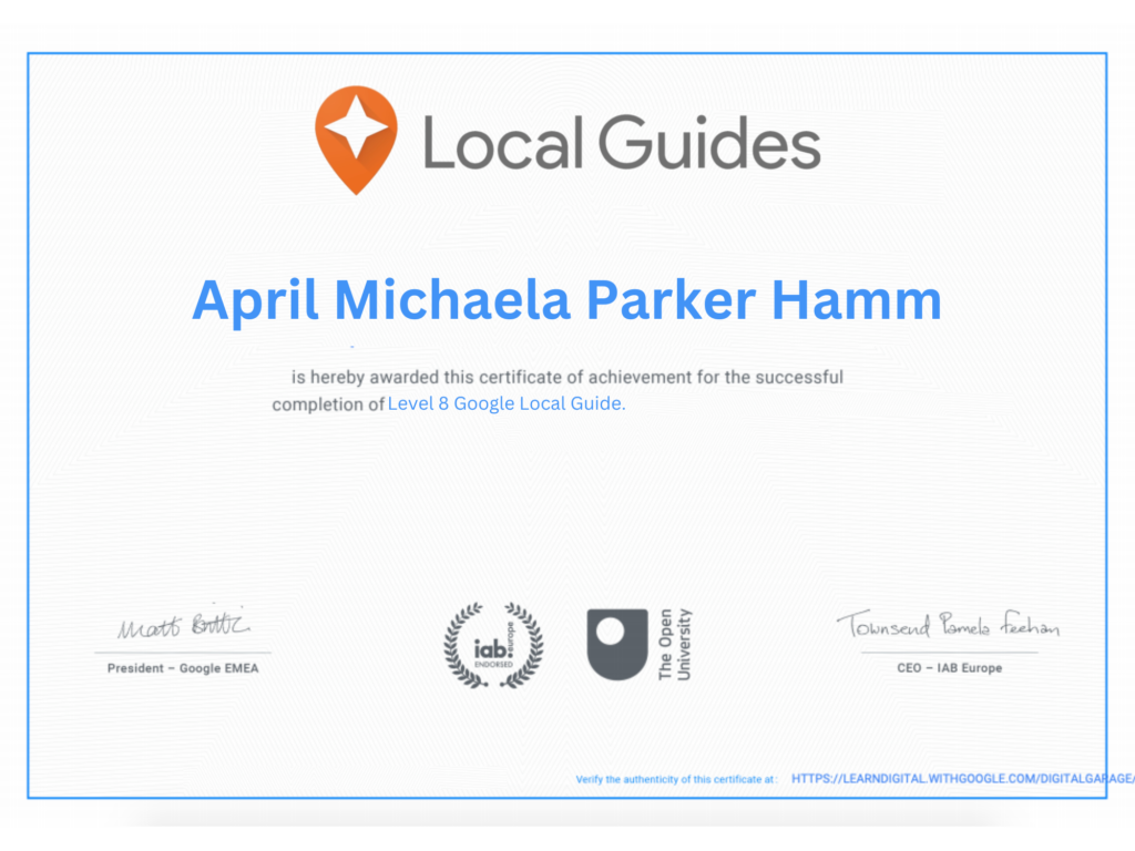 April's Certification of recognition