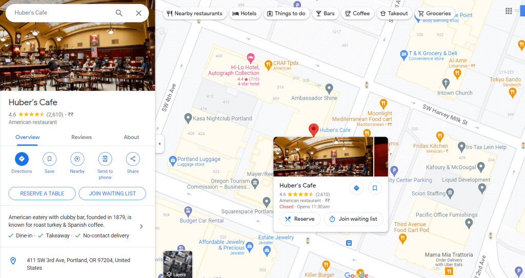 Huber's café Portland google maps