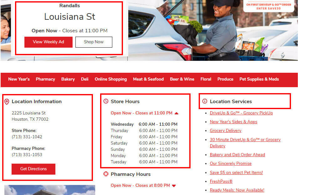 Get info of Randalls store on their store details page