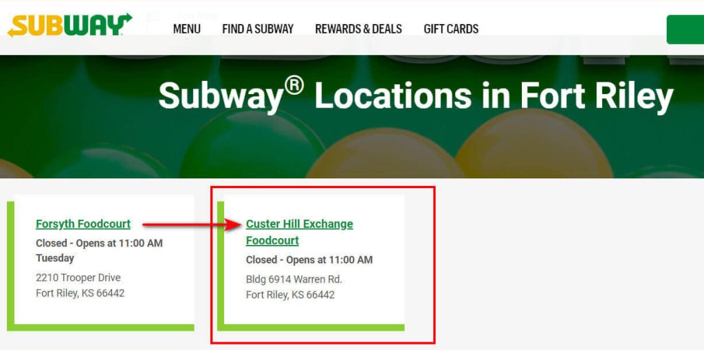 Select the Subway location nearest to you